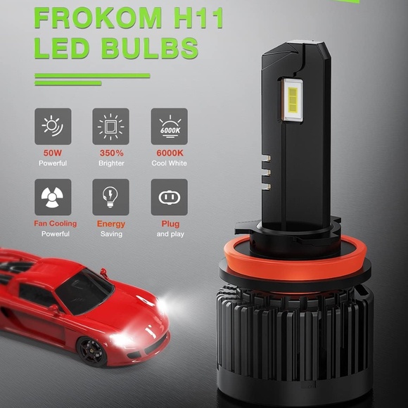 Frokom H11/H8/H9 LED Headlight Bulbs, 6000K Cool White 12000LM H11, IP67,2PCS - Picture 3 of 9